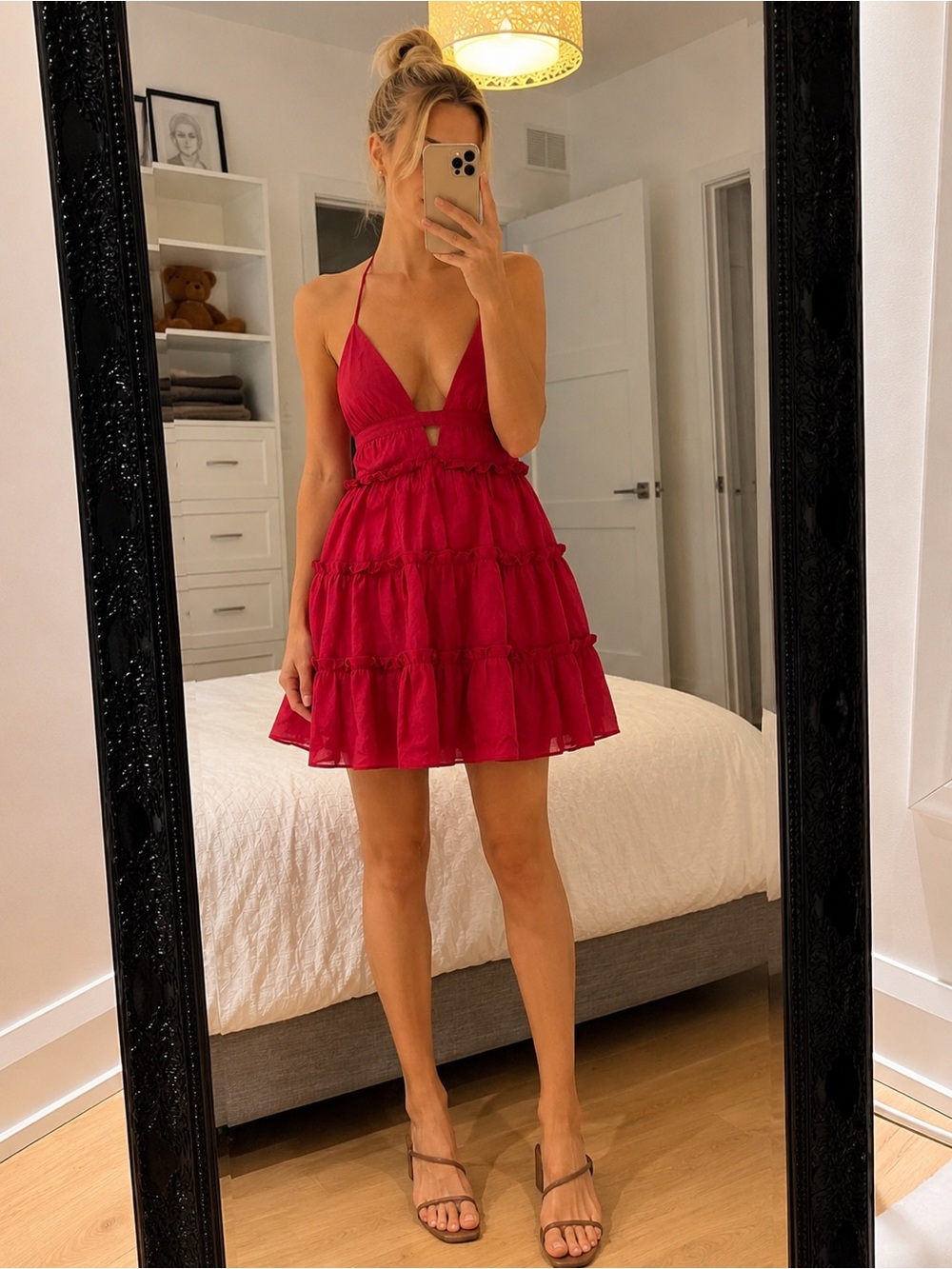 Cami NYC Ruffle Tiered Halter Mini Dress in Fuchsia